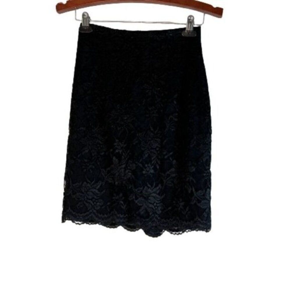 Vintage Francine Browner Lace Pencil Skirt Black Elegant XXS